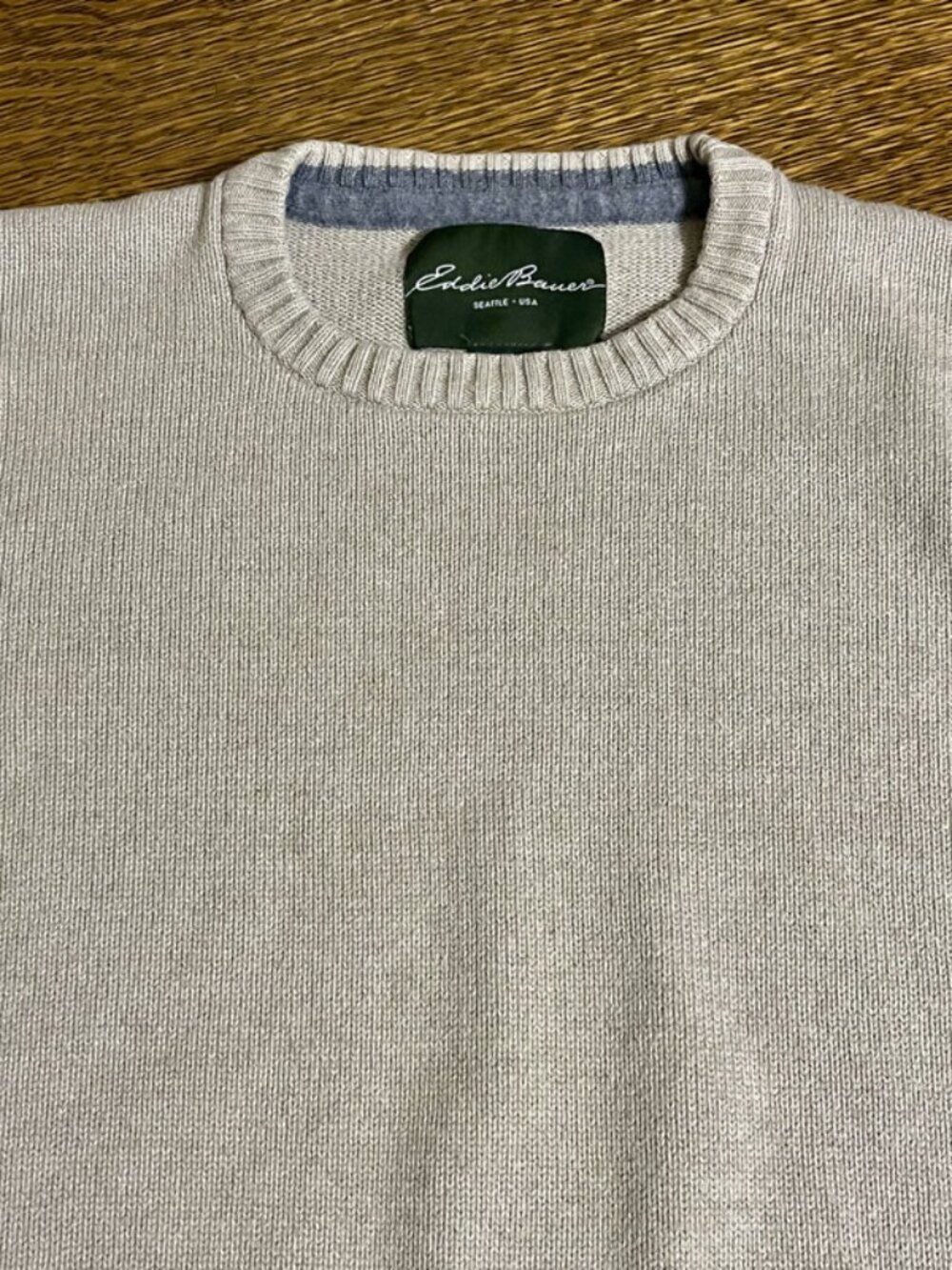Eddie Bauer Men’s Cashmere Tall L (Tall Large) Beige Crewneck Sweater Knit Class